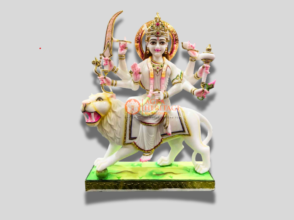 Marble Goddess Durga Maa Handi Painted Statue